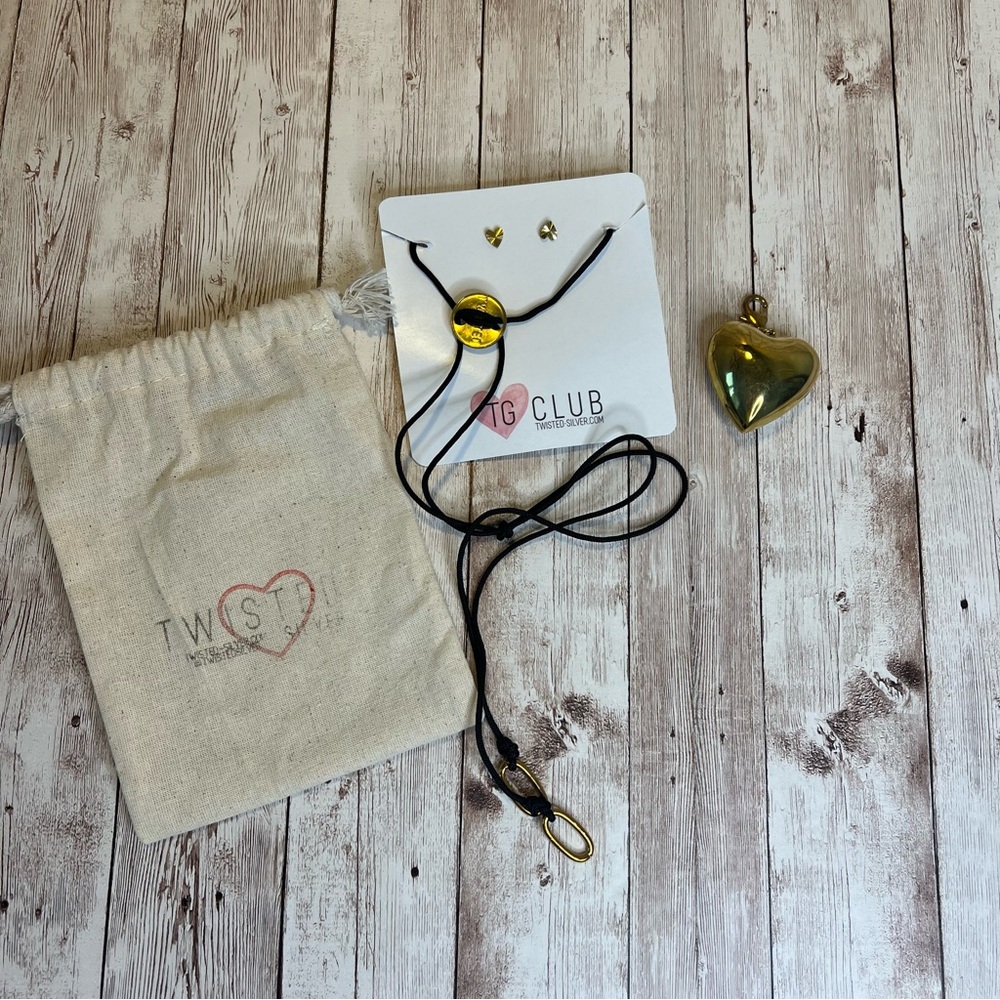 Twisted Silver February Set – Vintage Brass 💗 Pendant, Necklace, & Earrings